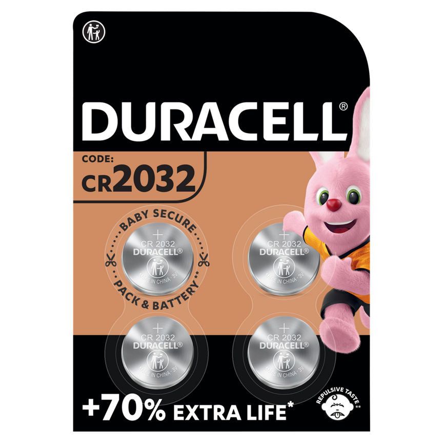 Duracell Specialty 2032 Lithium Coin Battery 3V, pack of 4 (DL2032/CR2032)