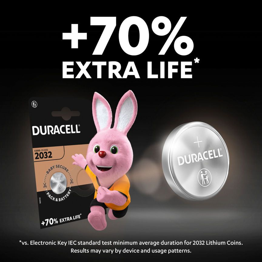 Duracell Specialty 2032 Lithium Coin Battery 3V, pack of 4 (DL2032/CR2032)