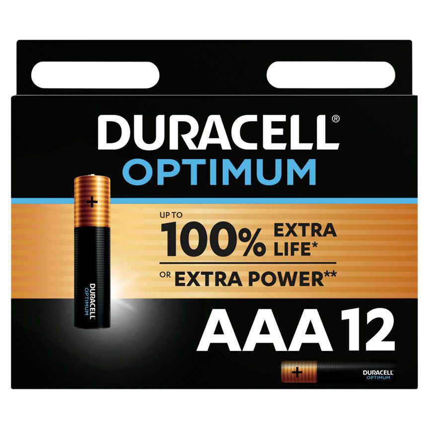 Duracell Optimum Alkaline AAA Batteries, pack of 12 General Household ASDA   