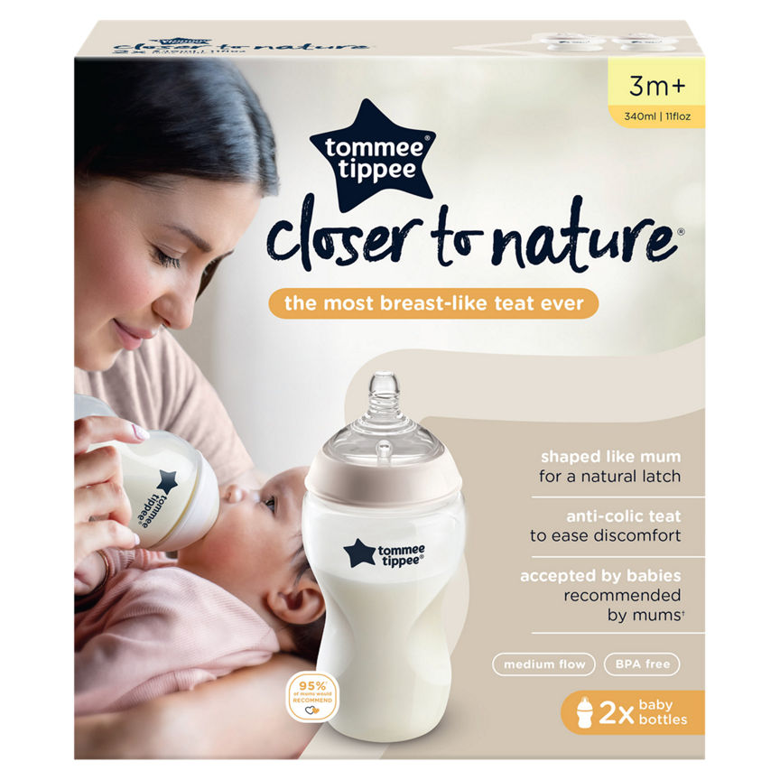 Tommee Tippee Closer to Nature 2x Baby Bottles 3m+ Baby accessories & cleaning McGrocer Direct   