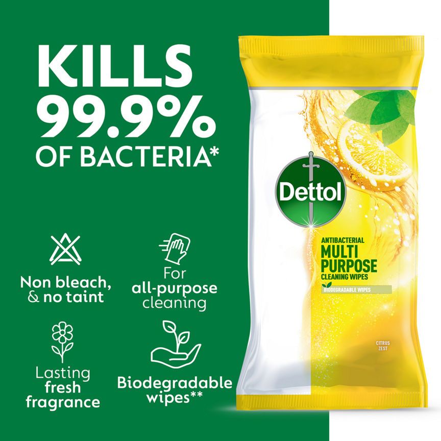 Dettol Antibacterial Multi Purpose Cleaning Wipes Citrus Zest 105 Large Wipes Accessories & Cleaning ASDA   