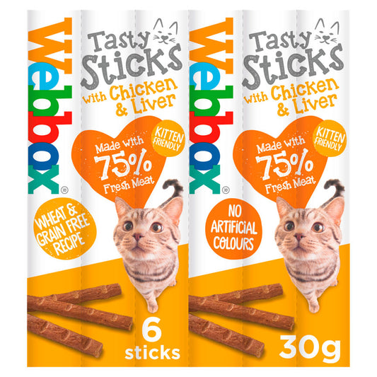 Webbox Cats Delight Treats Tasty Sticks with Chicken & Liver 6 Pack Cat Food & Accessories ASDA   