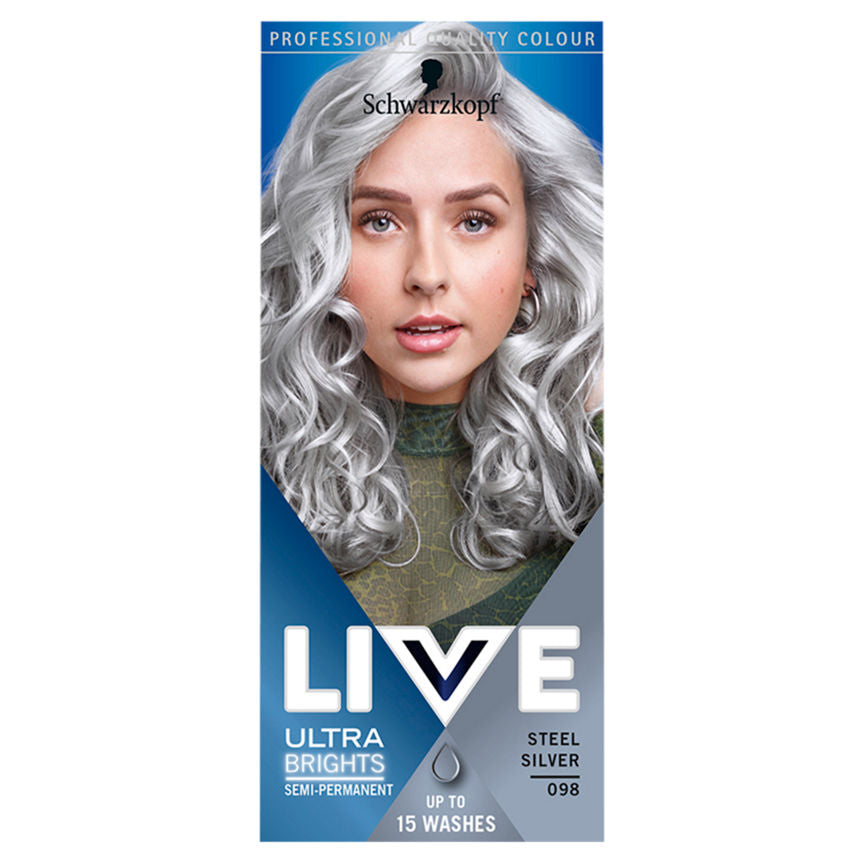 Schwarzkopf LIVE Ultra Brights or Pastel Semi-Permanent 098 Steel Silver Hair Colourants & Dyes ASDA   