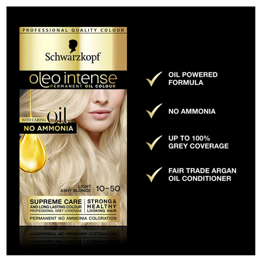 Schwarzkopf Oleo Intense 10-50 Light Ashy Blonde No Ammonia Permanent Hair Dye Hair Colourants & Dyes ASDA   