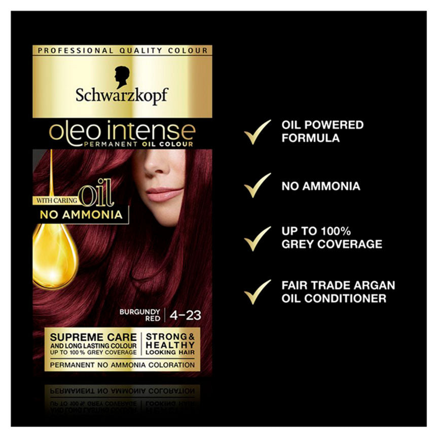 Schwarzkopf Oleo Intense 4-23 Burgundy Red No Ammonia Permanent Hair Dye Hair Colourants & Dyes ASDA   