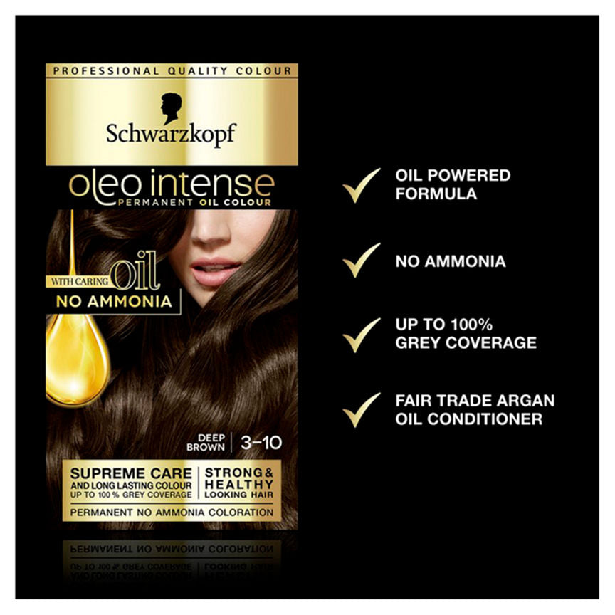 Schwarzkopf Oleo Intense 3-10 Deep Brown No Ammonia Permanent Hair Dye Hair Colourants & Dyes ASDA   