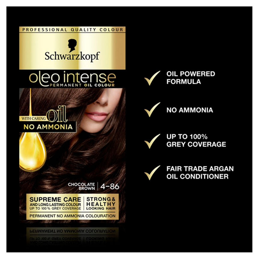 Schwarzkopf Oleo Intense 4-86 Chocolate Brown No Ammonia Permanent Hair Dye Hair Colourants & Dyes ASDA   