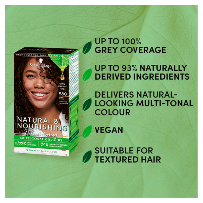 Schwarzkopf Natural & Nourishing Vegan Brown Hair Dye Darkest Brown 580 Permanent Hair Colourants & Dyes ASDA   