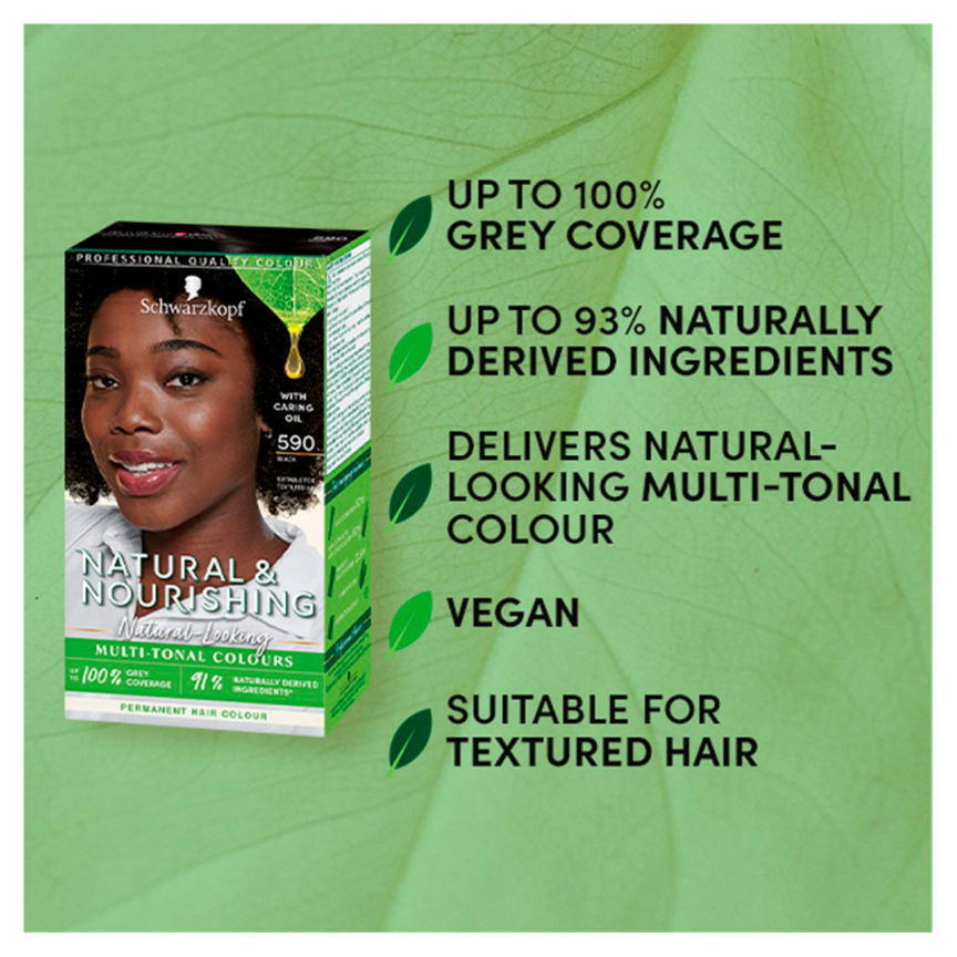 Schwarzkopf Natural & Nourishing Vegan Black Hair Dye Black 590 Permanent Hair Colourants & Dyes ASDA   