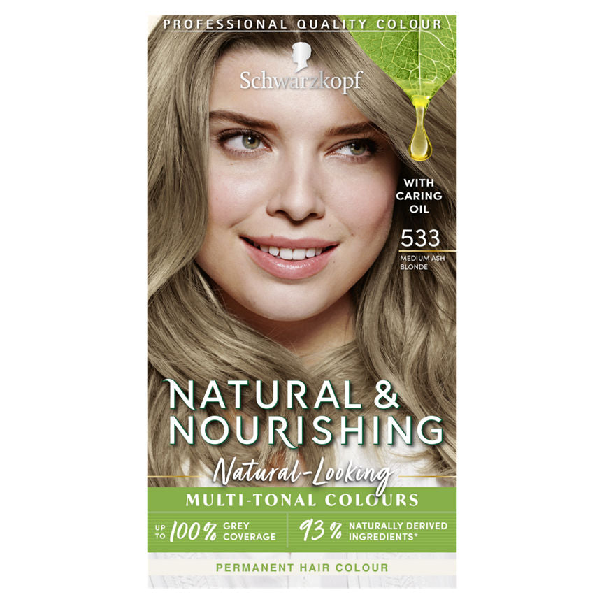 Schwarzkopf Natural & Nourishing Vegan Blonde Hair Dye Medium Ash Blonde 533 Permanent Hair Colourants & Dyes ASDA   