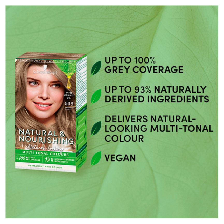 Schwarzkopf Natural & Nourishing Vegan Blonde Hair Dye Medium Ash Blonde 533 Permanent Hair Colourants & Dyes ASDA   