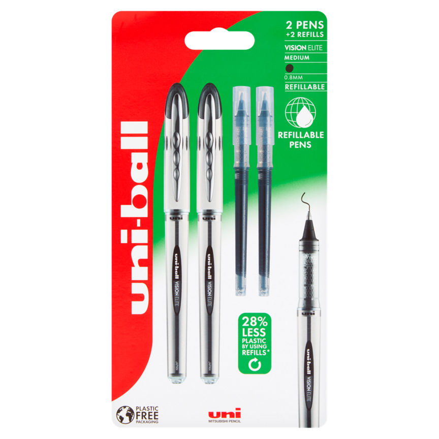 uni-ball Vision Elite 2 Pens + 2 Refills