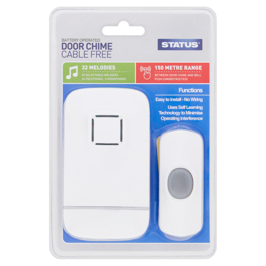 Status Battery Operated Door Chime Cable Free DIY ASDA   