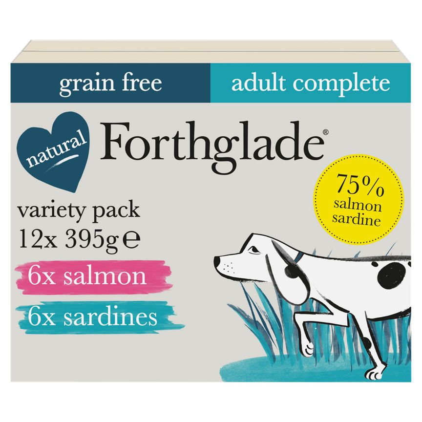 Forthglade Adult Fish Variety Pack Salmon & Sardine Complete Grain Free Wet Dog Food 12 x