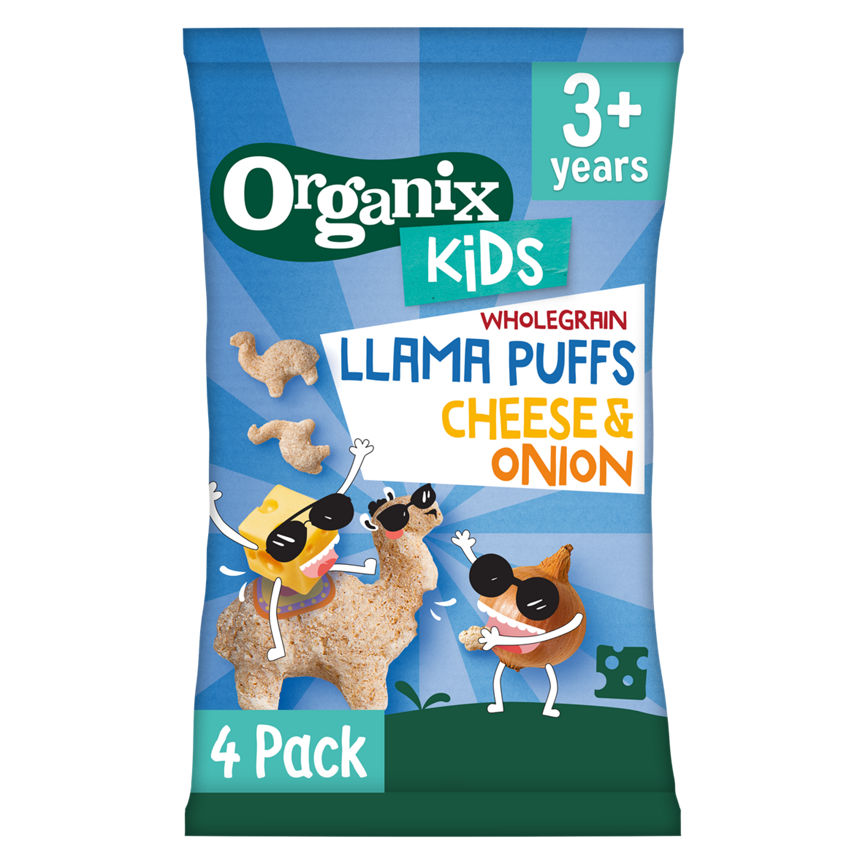 Organix KIDS Cheese & Onion Wholegrain Organic Llama Puffs Multipack 4x