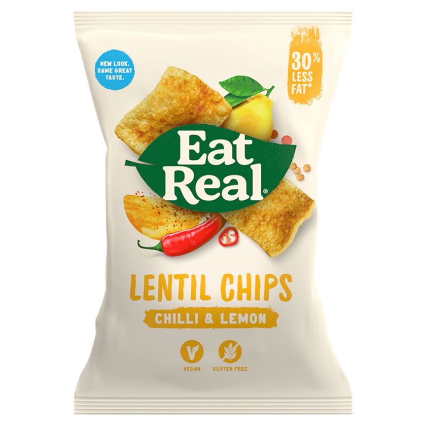 Eat Real Lentil Chips Chilli & Lemon Flavour Crisps, Nuts & Snacking Fruit ASDA   