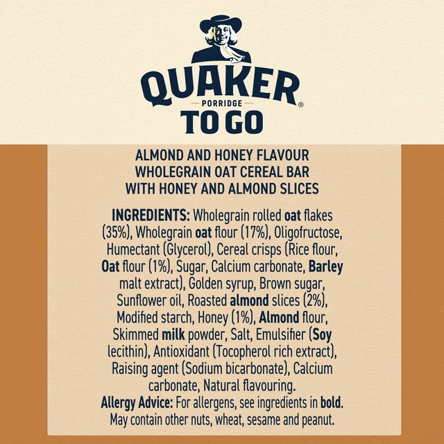 Quaker Porridge To Go Almond & Honey Breakfast Bars 55g x Crisps, Nuts & Snacking Fruit M&S   