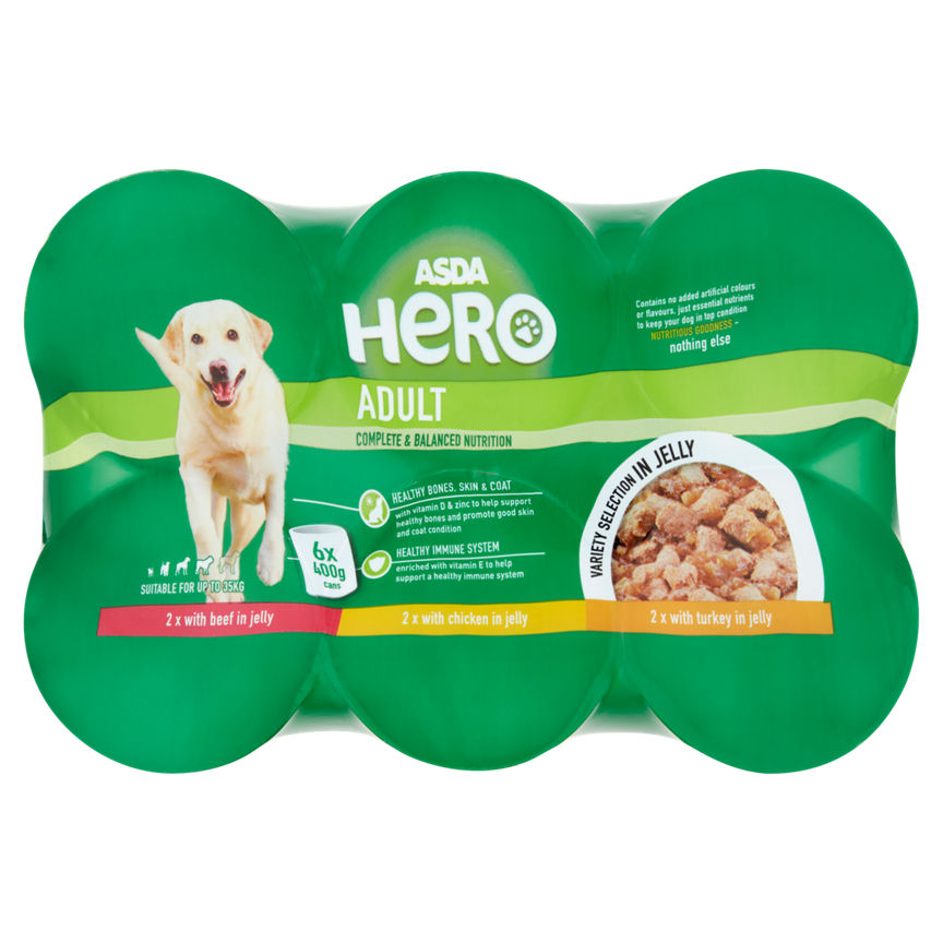 ASDA Hero with Meaty Chunks in Jelly Adult Dog Food Tins