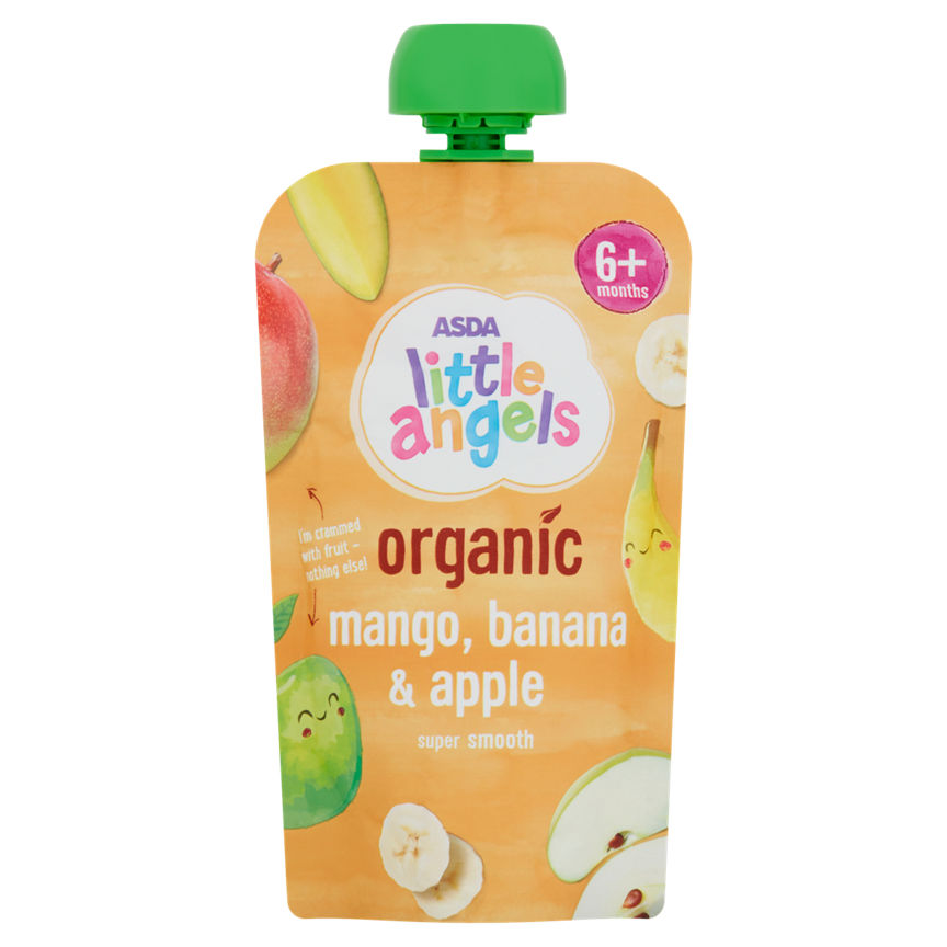 ASDA Little Angels Organic Squeezy Fruit Pouch Apple Mango & Banana 6+ Months