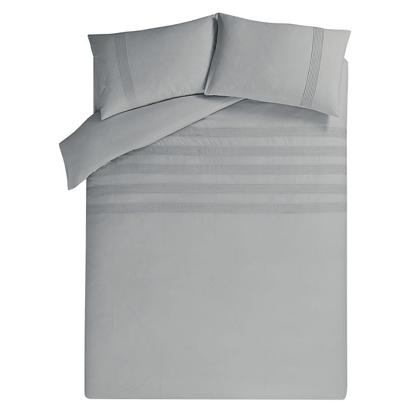 George Home 100% Cotton Grey Pintuck Duvet Cover - McGrocer