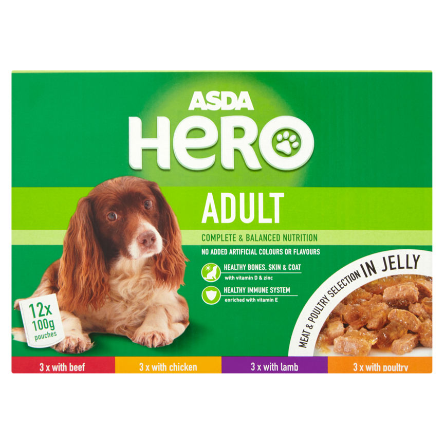 ASDA Hero Adult Meat & Poultry Selection in Jelly Adult Dog Food Pouches Dog Food & Accessories ASDA   