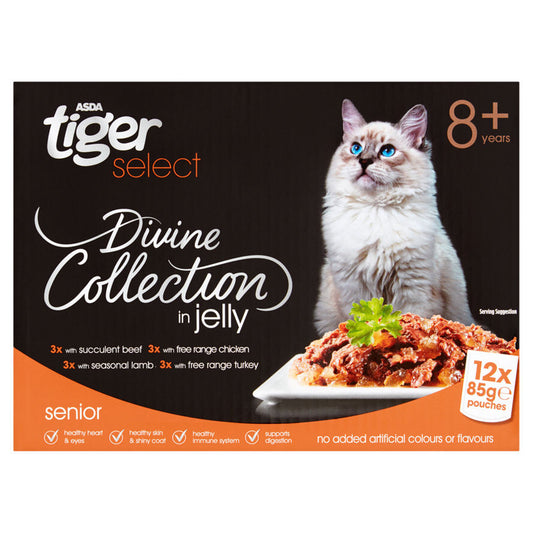 ASDA Tiger Select Divine Collection in Jelly Senior Cat Food Pouches Cat Food & Accessories ASDA   
