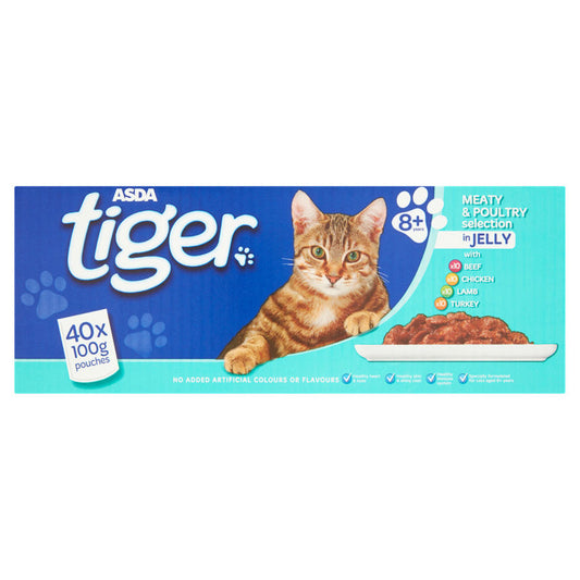ASDA Tiger Meat & Poultry Selection in Jelly Senior Cat Food Pouches Cat Food & Accessories ASDA   