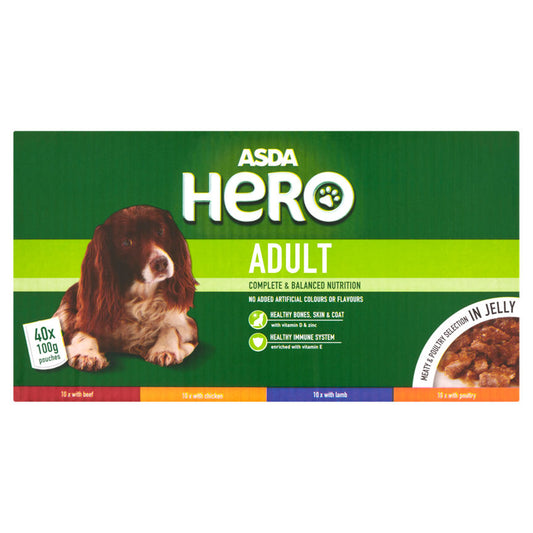 ASDA Hero Meaty & Poultry Selection in Jelly Adult Dog Food Pouches - McGrocer