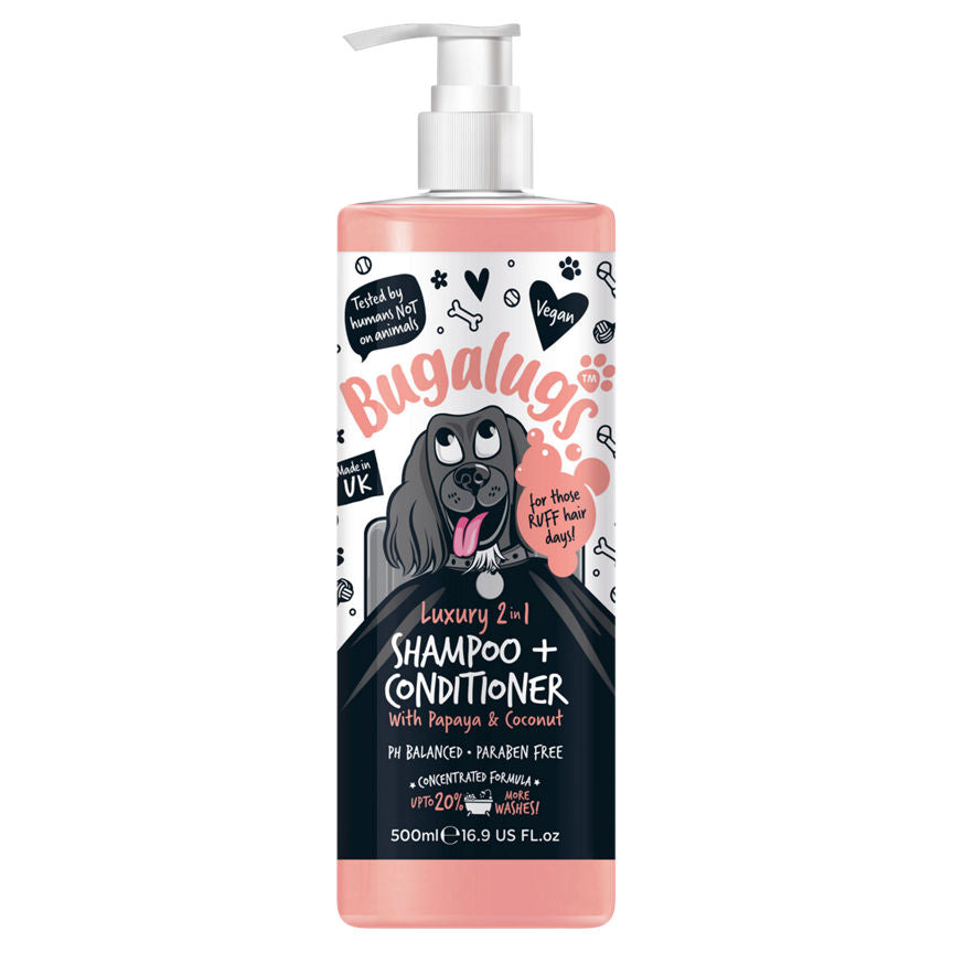 Bugalugs Luxury 2 in 1 Shampoo + Conditioner with Papaya & Coconut 500ml Dog Food & Accessories ASDA   