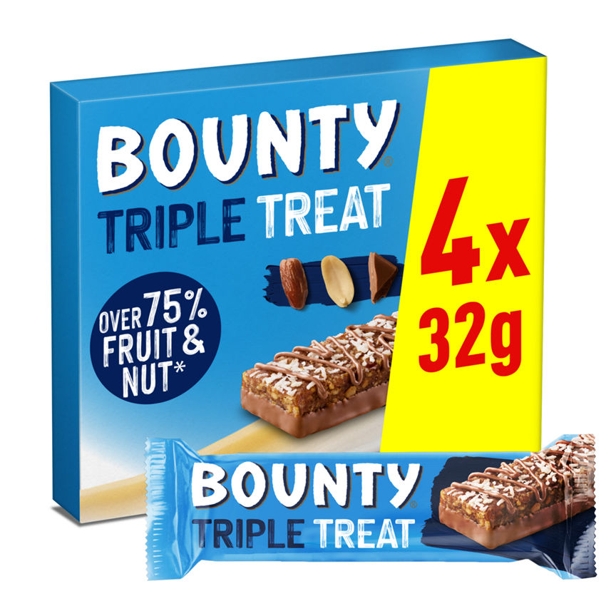 Bounty Triple Treat Fruit & Nut Multipack Chocolate Bar Snack 4x GOODS ASDA   