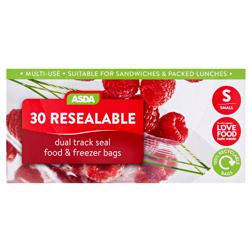 ASDA 30 Resealable Dual Track Seal Food & Freezer Bags Small