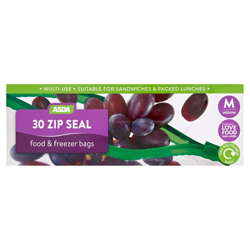 ASDA 30 Zip Seal Food & Freezer Bags Medium