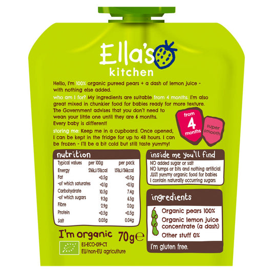 Ella's Kitchen Organic Pears First Tastes Baby Pouch 4+ Months Baby Food ASDA   