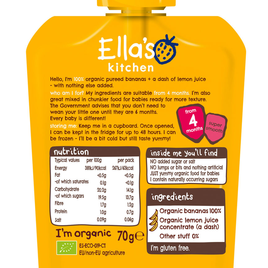 Ella's Kitchen Organic Bananas First Tastes Baby Pouch 4+ Months GOODS ASDA   