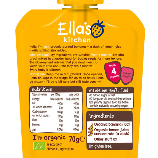 Ella's Kitchen Organic Bananas First Tastes Baby Pouch 4+ Months Baby Food ASDA   