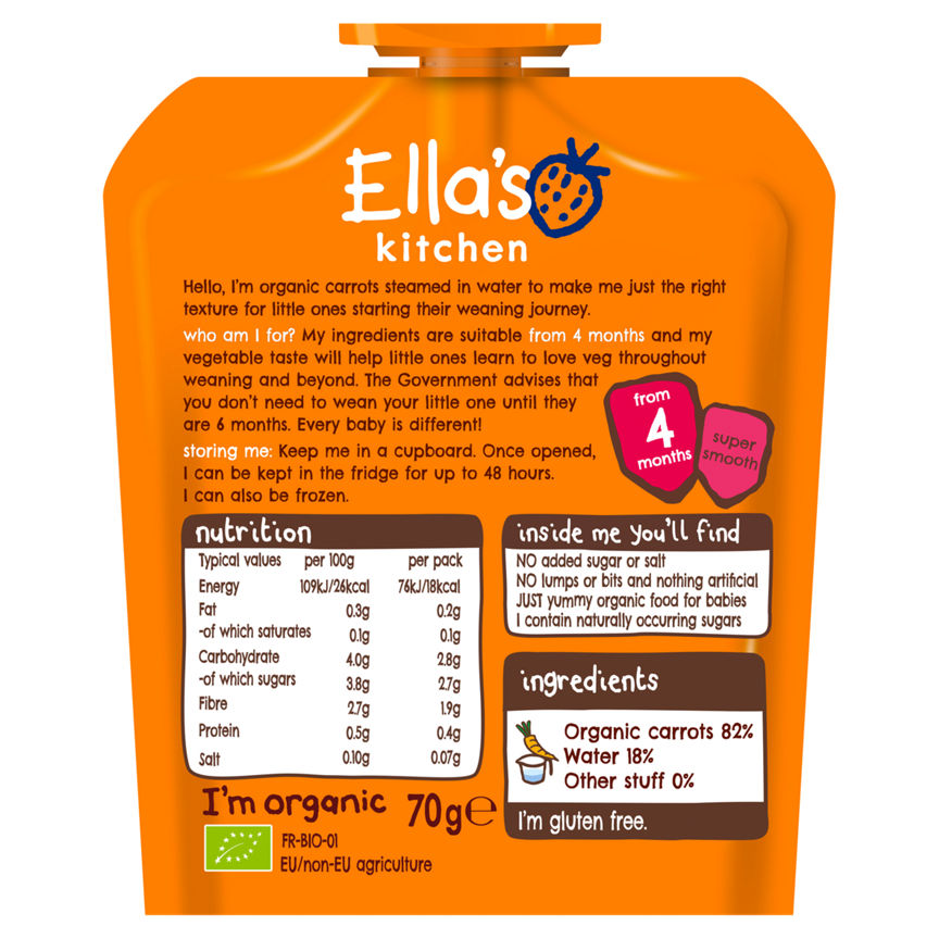 Ella's Kitchen Organic Carrots First Tates Baby Pouch 4+ Months GOODS ASDA   