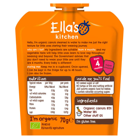Ella's Kitchen Organic Carrots First Tates Baby Pouch 4+ Months Baby Food ASDA   