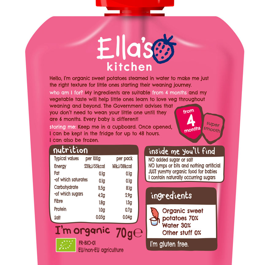 Ella's Kitchen Organic Sweet Potatoes First Tastes Baby Pouch 4+ Months GOODS ASDA   