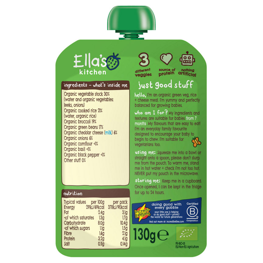 Ella's Kitchen Organic Veggie Risotto with Cheese Baby Pouch 7+ Months Baby Food ASDA   