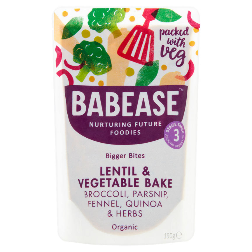 Babease Organic Lentil & Vegetable Bake Around 10 Months Stage Three Baby Food ASDA   