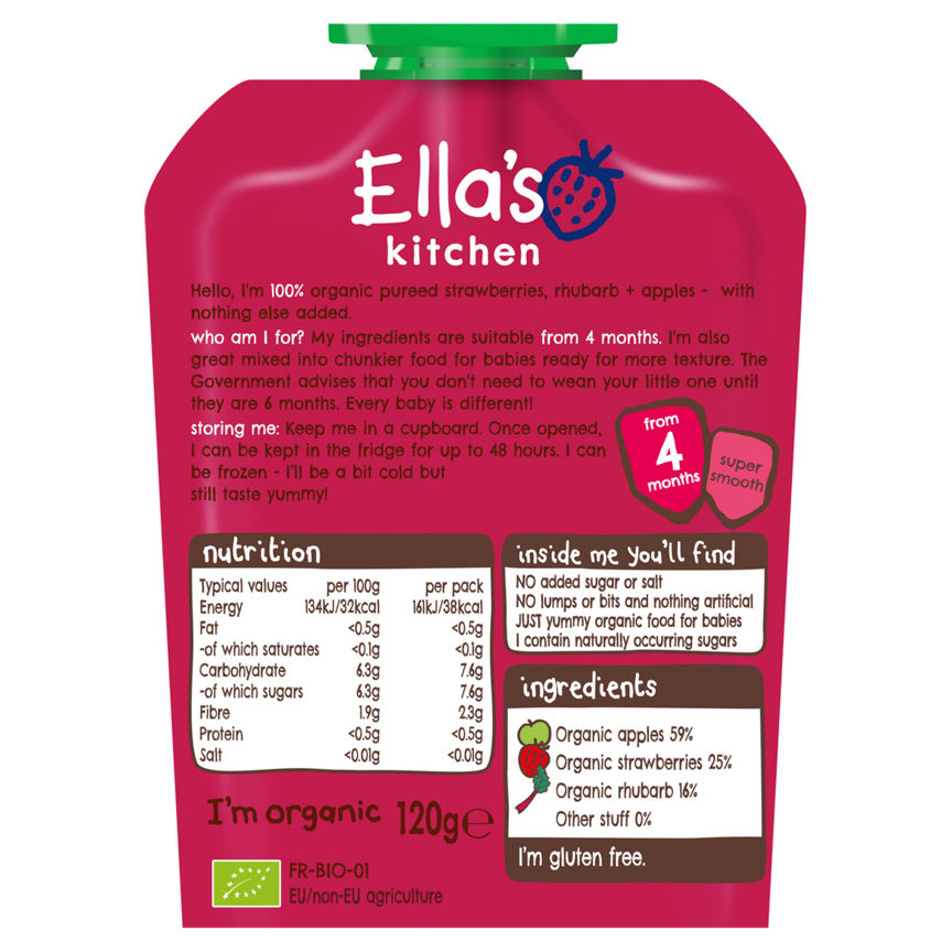 Ella's Kitchen Organic Strawberries, Rhubarb and Apples Baby Pouch 4+ Months GOODS ASDA   