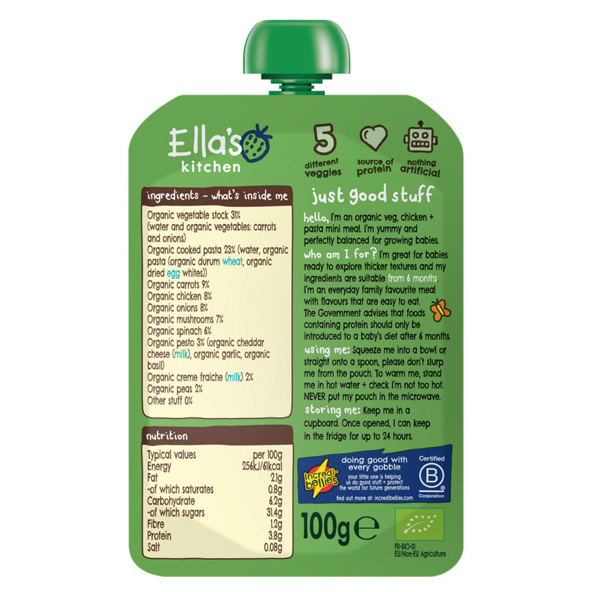 Ella's Kitchen Creamy Pesto Pasta with Chicken + Mushrooms 6+ Months 100g Baby Food ASDA   