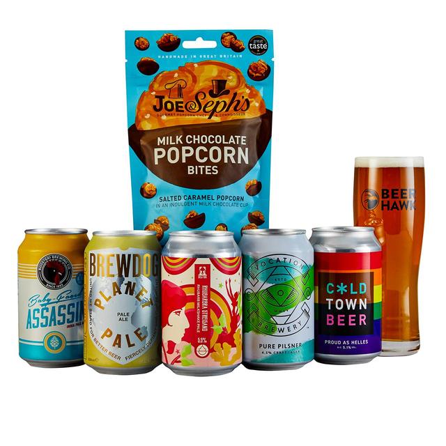 Beer Hawk "Hoppy Easter" Gift Box 5 Craft Beers, Chocolate Popcorn & Glass Beer & Cider M&S   