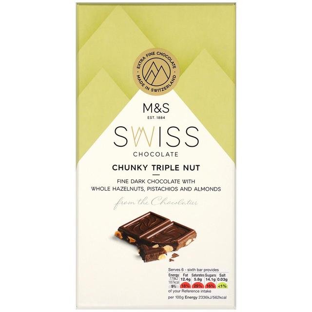 M&S Swiss Chunky Triple Nut Dark Chocolate