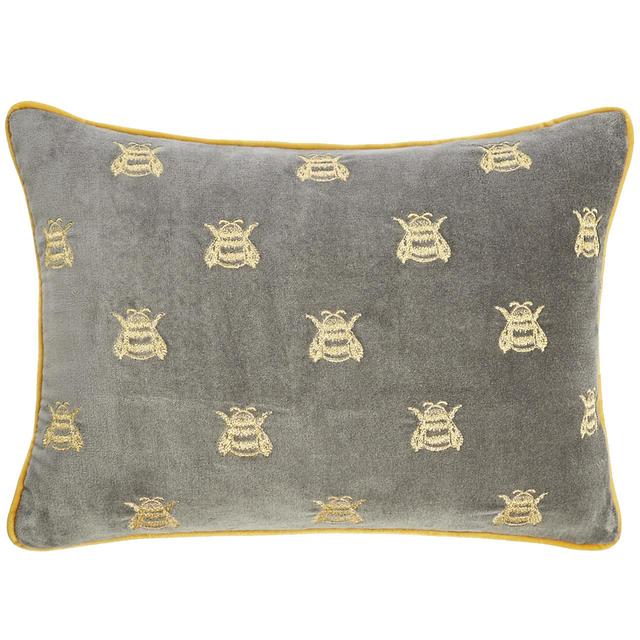 M&S Bumblebee Velvet Bolster Cushion, Grey 38X30cm