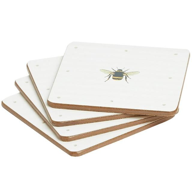 M&S Cork Back Bee Print Coasters Tableware & Kitchen Accessories M&S   