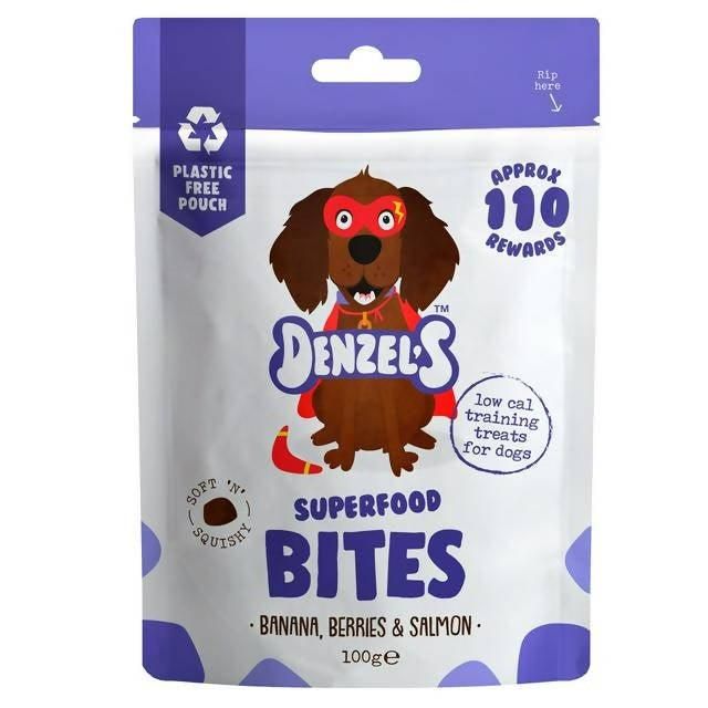 Denzel's Superfood Bites Banana, Berries & Salmon 100g Dog and Puppy Treats Sainsburys   