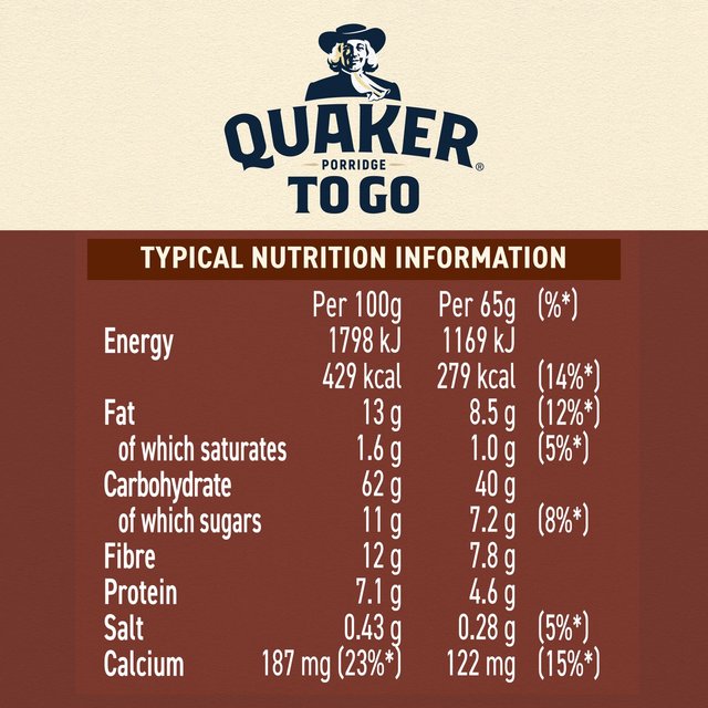 Quaker Porridge To Go Filled with Cocoa & Hazelnut 65g x