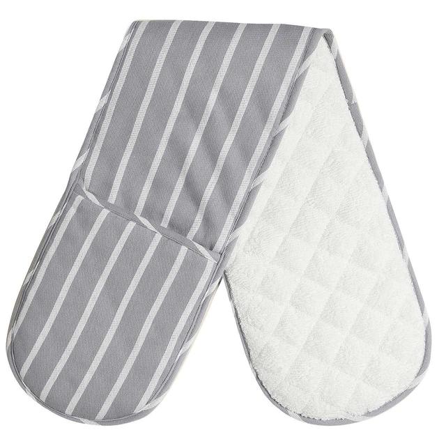 M&S Butchers Stripe Double Oven Glove Grey