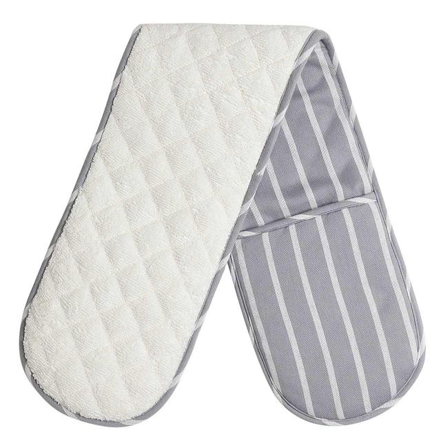 M&S Butchers Stripe Double Oven Glove Grey